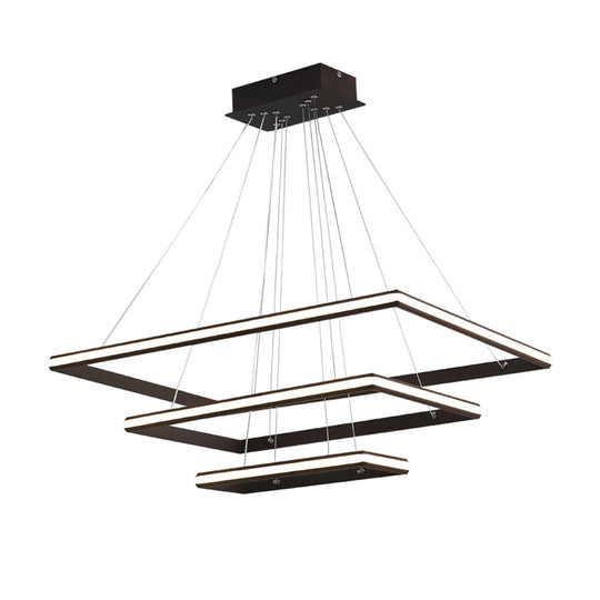 Modern Acrylic Rectangular Chandelier: Tiered Design 3-Light Black/White Led White/Warm Light