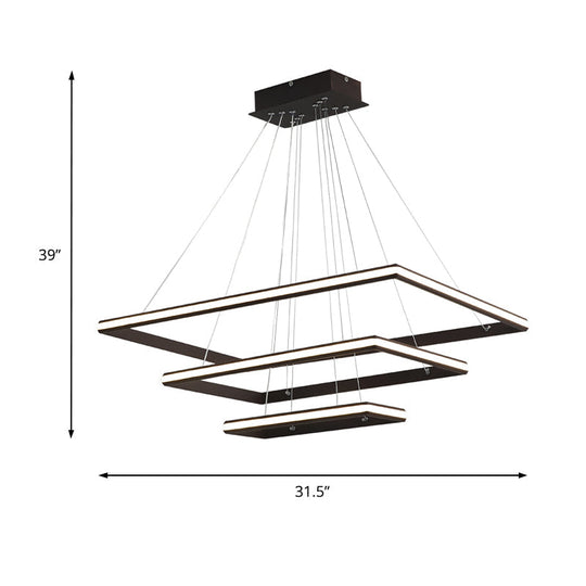 Modern Acrylic Rectangular Chandelier: Tiered Design 3-Light Black/White Led White/Warm Light
