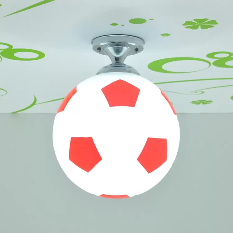 Soccer Shape Boys Bedroom Ceiling Light Fixture - Acrylic Sport Style Mount Red