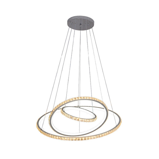 Led Crystal Chandelier Light Fixture Modern Gold/Silver Ceiling Pendant With 3 Rings Warm And White