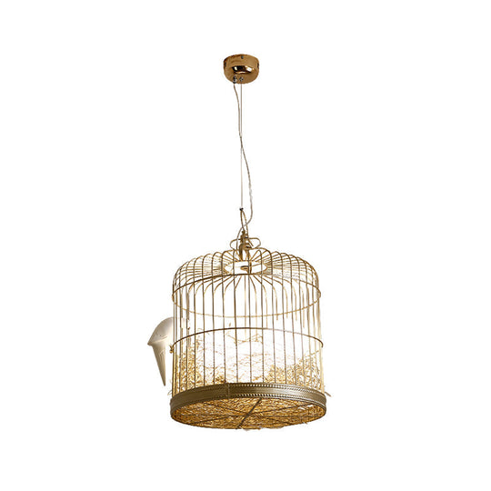 Rustic Matte White Glass Chandelier: Elegant Egg Shaped Hanging Light Fixture With Birdcage Design