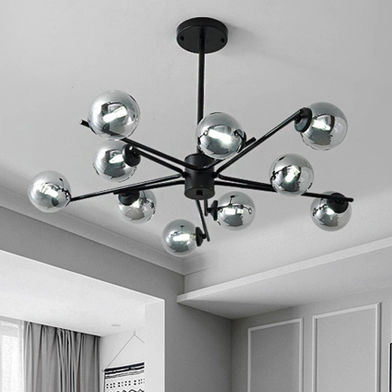 41.5 Wide Black Sputnik Chandelier - Modern Silver Glass Pendant Light