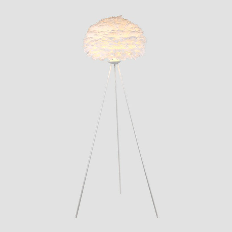 Nordic Style Tripod Floor Lamp With Feather Shade Metal Stand White / A