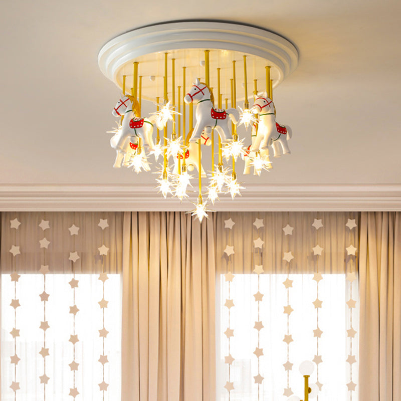 Kids’ Style Md Ceiling Light: Semi Flush Mount With Led Resin Horse In White 16 /