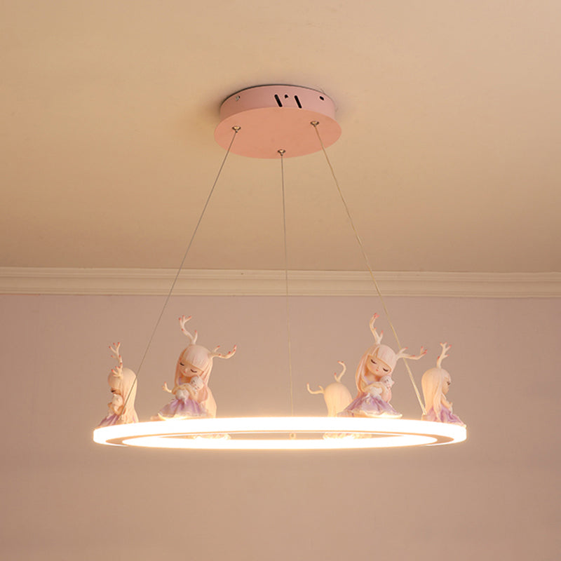 Kids Chandelier: Acrylic Circular Suspension Light With Decorative Figurine - Perfect For Nurseries