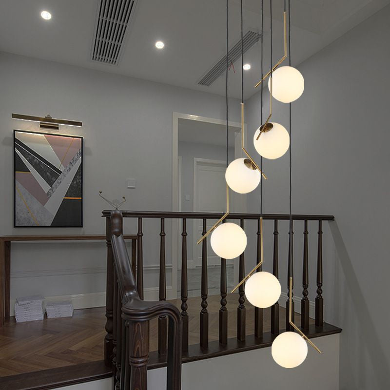 Opal Glass Multi-Light Pendant In Gold For Stylish Staircase Lighting