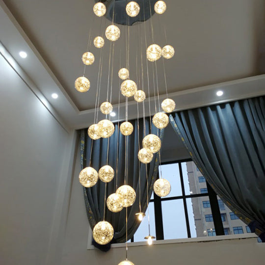 Modern Tan Glass Sphere Shade Suspension Light With Chrome Finish - 30 Bulbs Pendant