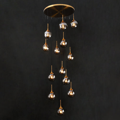 Nordic Spiral Glass Staircase Pendant Light With Multiple Hanging Balls 13 / Smoke Gray A