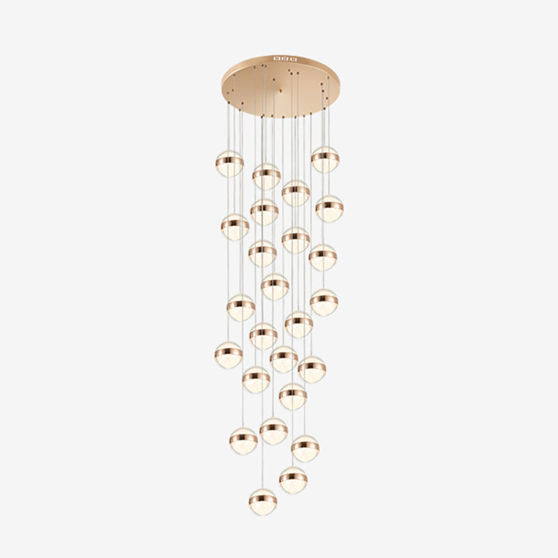 Gold Crystal Led Multi-Ceiling Light With Ball Shade For Staircase Suspension
