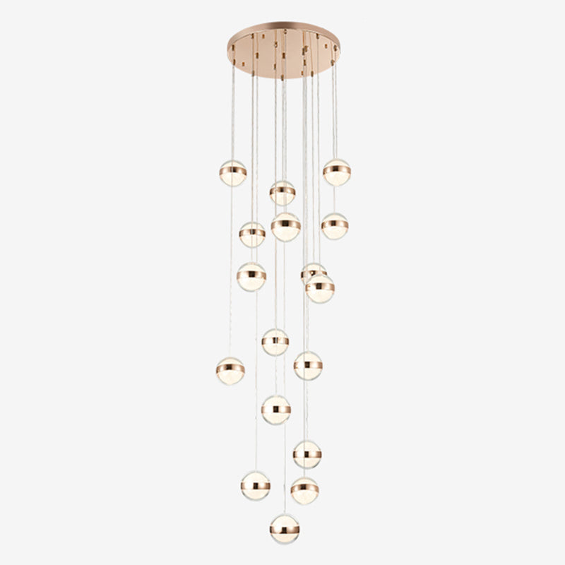 Gold Crystal Led Multi-Ceiling Light With Ball Shade For Staircase Suspension