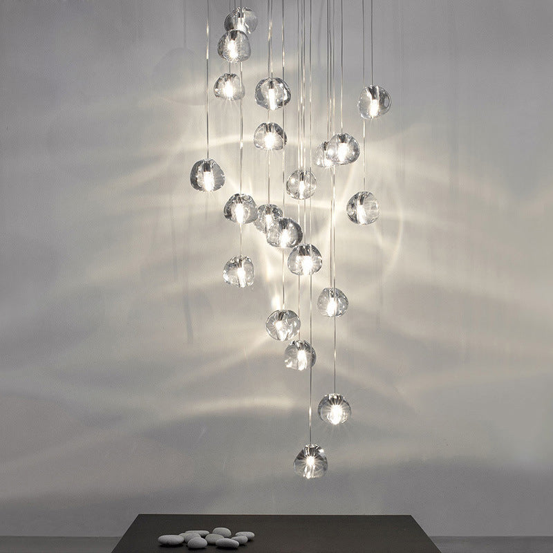 Crystal Led Staircase Pendant Light In Chrome - Stone Shape For Simplicity