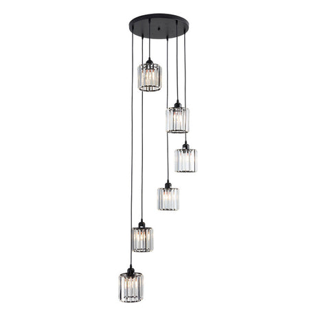 Sleek Black Geometric Prismatic Crystal Ceiling Light For Staircases - Multi-Suspension Lighting