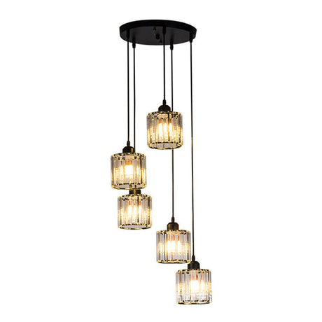 Sleek Black Geometric Prismatic Crystal Ceiling Light For Staircases - Multi-Suspension Lighting 5 /