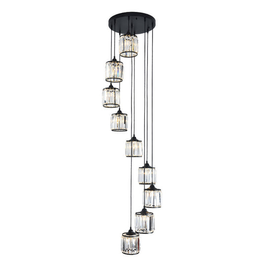 Minimalist Crystal Suspension Light For Staircase - Cylindrical Multiceiling Lamp