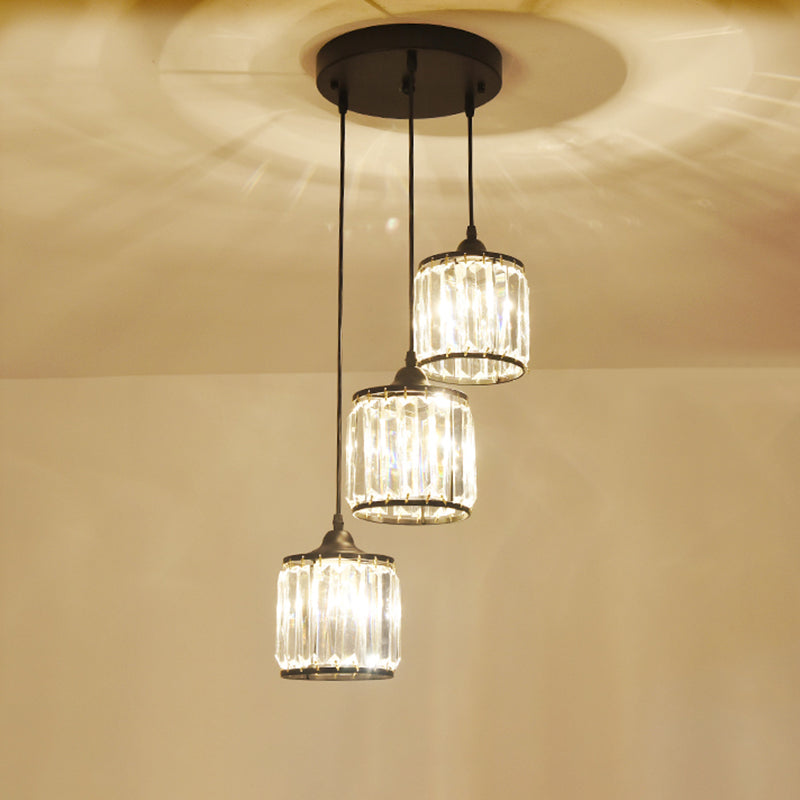 Minimalist Crystal Staircase Suspension Light Fixture - Cylindrical Multi Ceiling Lamp