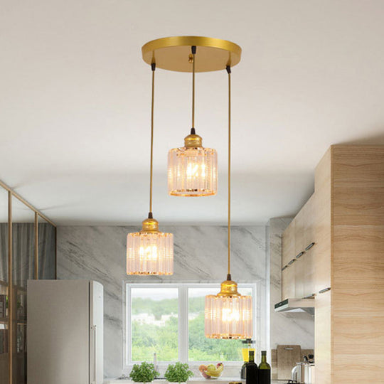 Moderne Pendelleuchte aus Kristallzylinder mit 3 Glühbirnen – Gold-Finish für Esszimmer