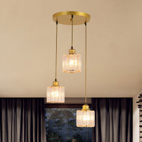 Moderne Pendelleuchte aus Kristallzylinder mit 3 Glühbirnen – Gold-Finish für Esszimmer