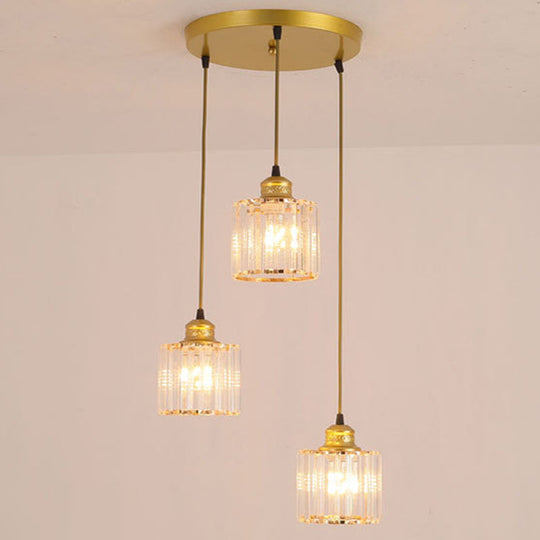 Moderne Pendelleuchte aus Kristallzylinder mit 3 Glühbirnen – Gold-Finish für Esszimmer