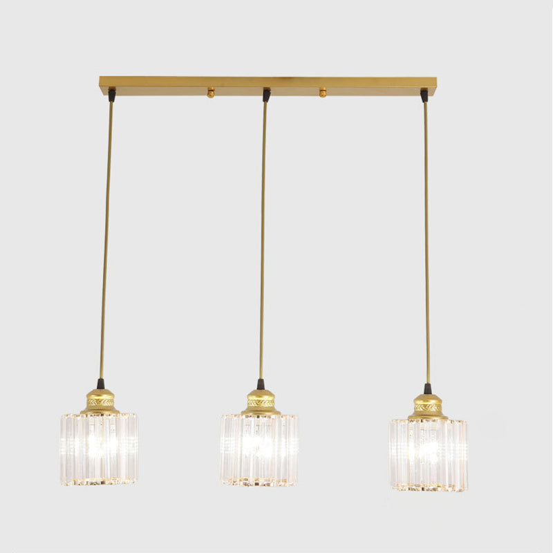 Moderne Pendelleuchte aus Kristallzylinder mit 3 Glühbirnen – Gold-Finish für Esszimmer