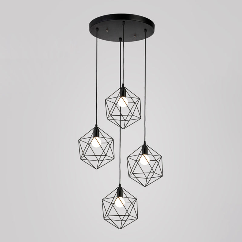 Geometric Cage Staircase Multi Ceiling Light - Metallic Suspension Fixture