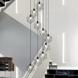 Metallic Geometric Cage Ceiling Light Fixture For Staircase Suspension 10 / Black A