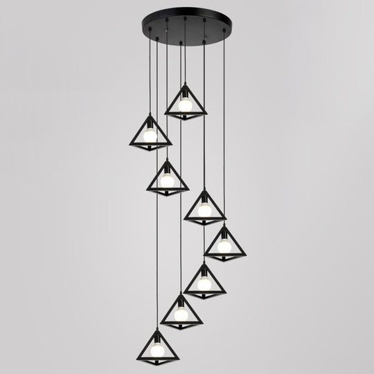 Geometric Cage Staircase Multi Ceiling Light - Metallic Suspension Fixture