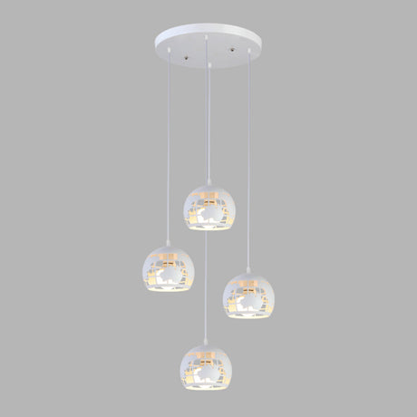 Metallic Geometric Cage Ceiling Light Fixture For Staircase Suspension 4 / White A