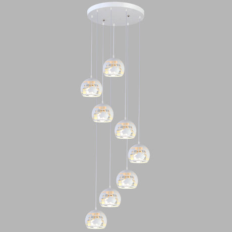 Metallic Geometric Cage Ceiling Light Fixture For Staircase Suspension 8 / White A