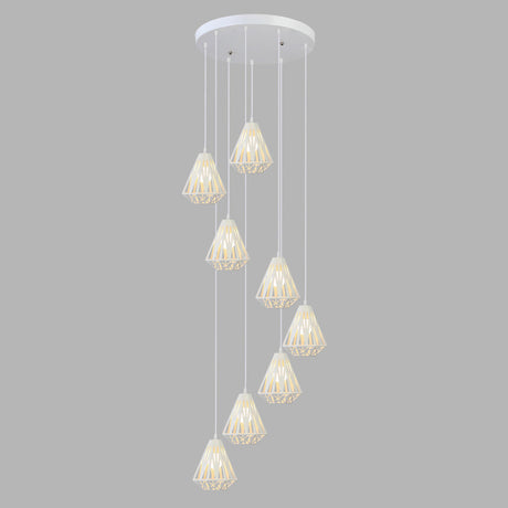 Metallic Geometric Cage Ceiling Light Fixture For Staircase Suspension 8 / White B