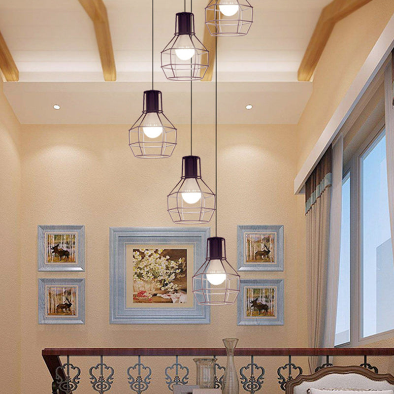 Minimalist Metallic Grenade Cage Ceiling Light With 5 Bulbs - Perfect For Staircase Suspension