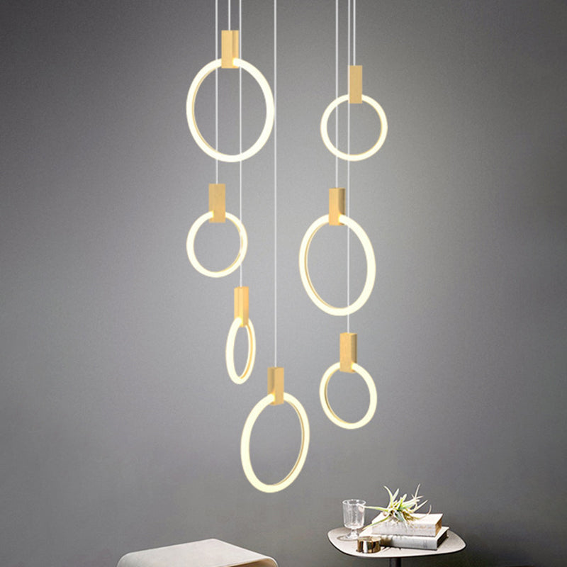 Contemporary Led Gold Pendant Light: Ring Shaped Acrylic Ideal For Staircase