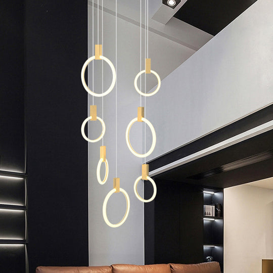 Contemporary Led Gold Pendant Light: Ring Shaped Acrylic Ideal For Staircase