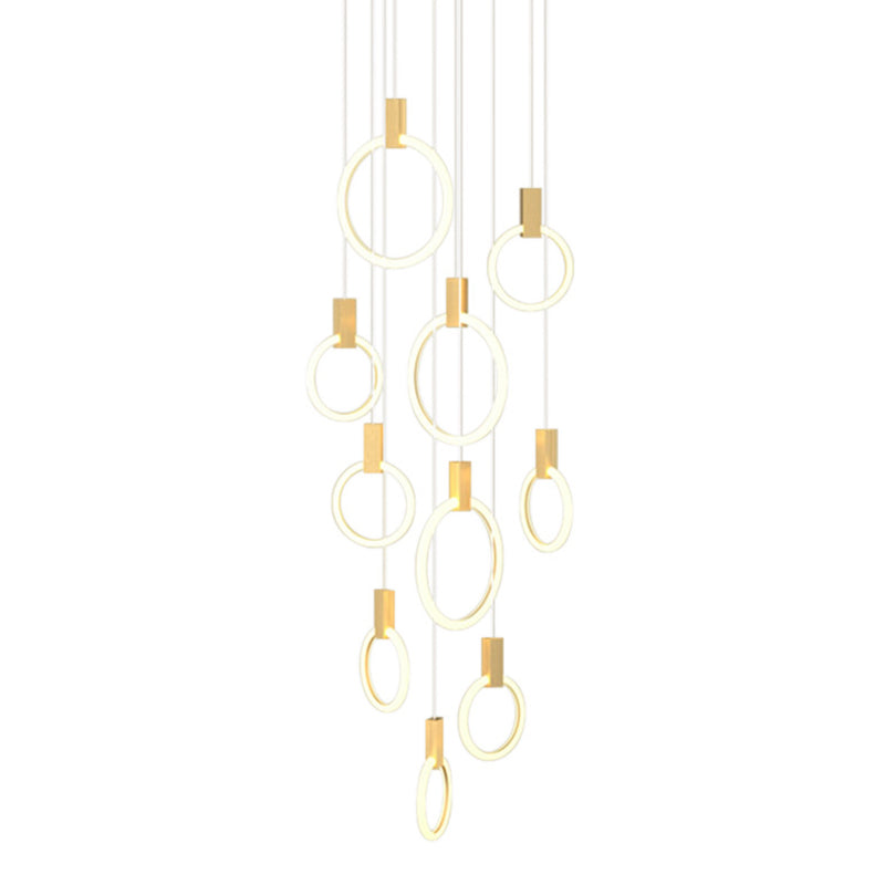 Contemporary Led Gold Pendant Light: Ring Shaped Acrylic Ideal For Staircase