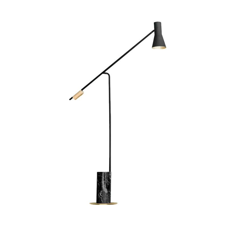 Cylindrical Marble Floor Light: Black Led Standing Lamp With Flashlight Shade For Living Room