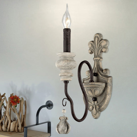 Retro Resin Candelabra Wall Lamp With Curved Arm In Black-Gold For Living Room 1 /