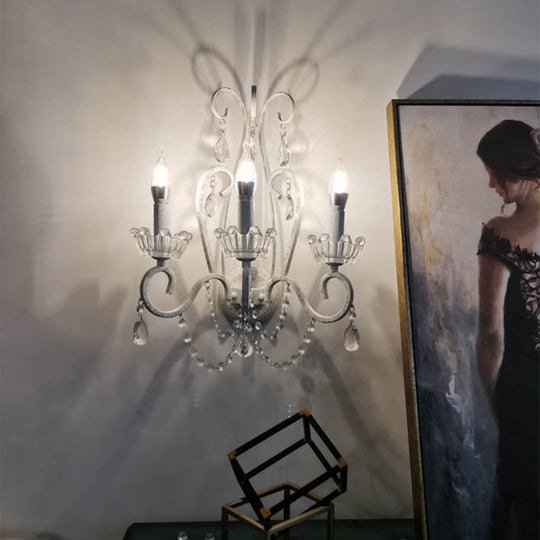 Crown Swirled Arm Crystal White Wall Mount Light - Elegant Traditional Living Room Fixture / A
