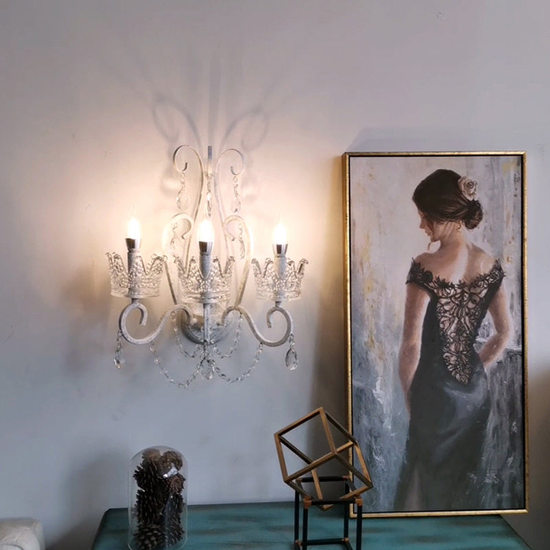 Crown Swirled Arm Crystal White Wall Mount Light - Elegant Traditional Living Room Fixture / B