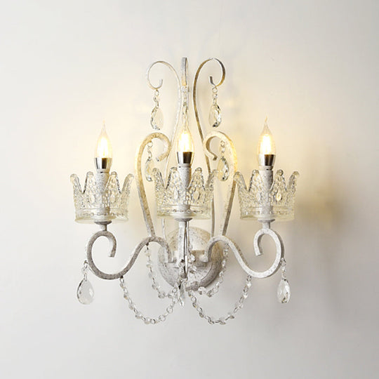 Crown Swirled Arm Crystal White Wall Mount Light - Elegant Traditional Living Room Fixture