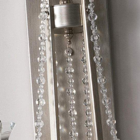 Traditional Crystal Bead Wall Mount Light Fixture - 2 Bulbs Curved Arm Design