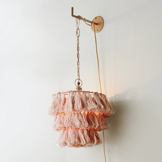Round Tassel Wall Mount Pendant Light With Retro Style For Single Bedroom