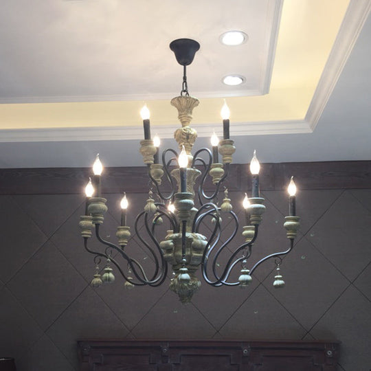 Traditional Wooden Candelabra Ceiling Chandelier For Dining Room With Curved Rustic Arm