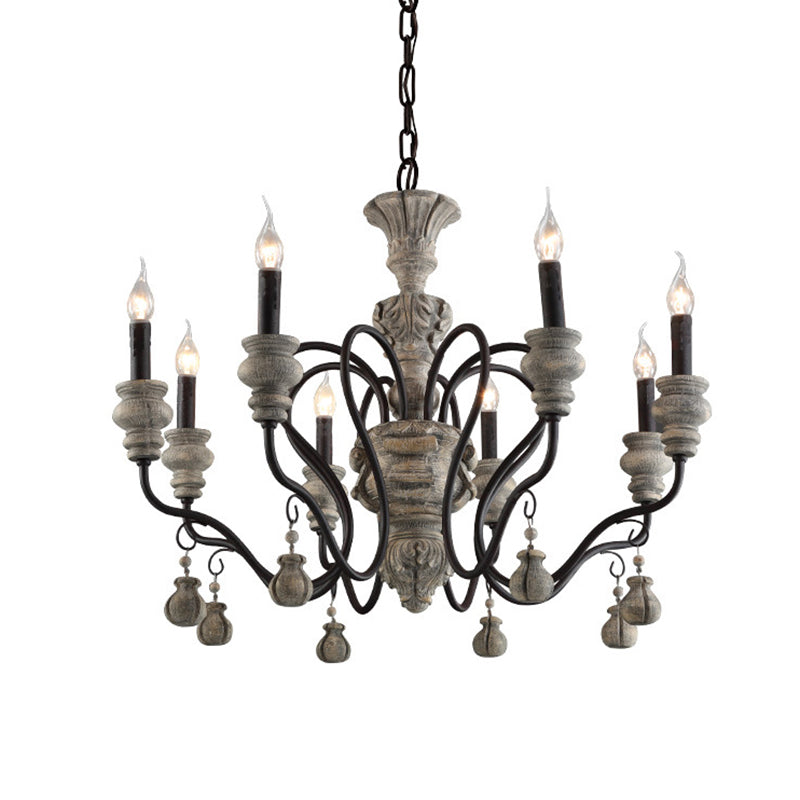 Traditional Wooden Candelabra Ceiling Chandelier For Dining Room With Curved Rustic Arm 8 / Rust