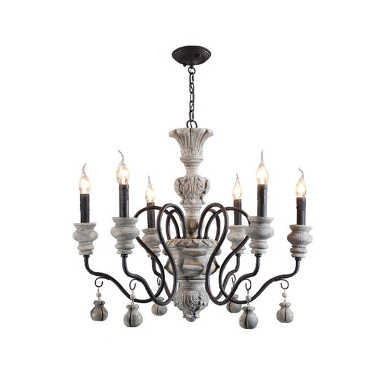 Traditional Wooden Candelabra Ceiling Chandelier For Dining Room With Curved Rustic Arm