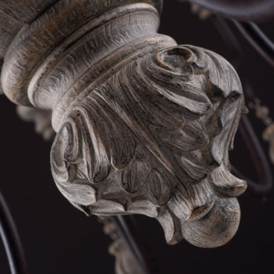 Traditional Wooden Candelabra Ceiling Chandelier For Dining Room With Curved Rustic Arm