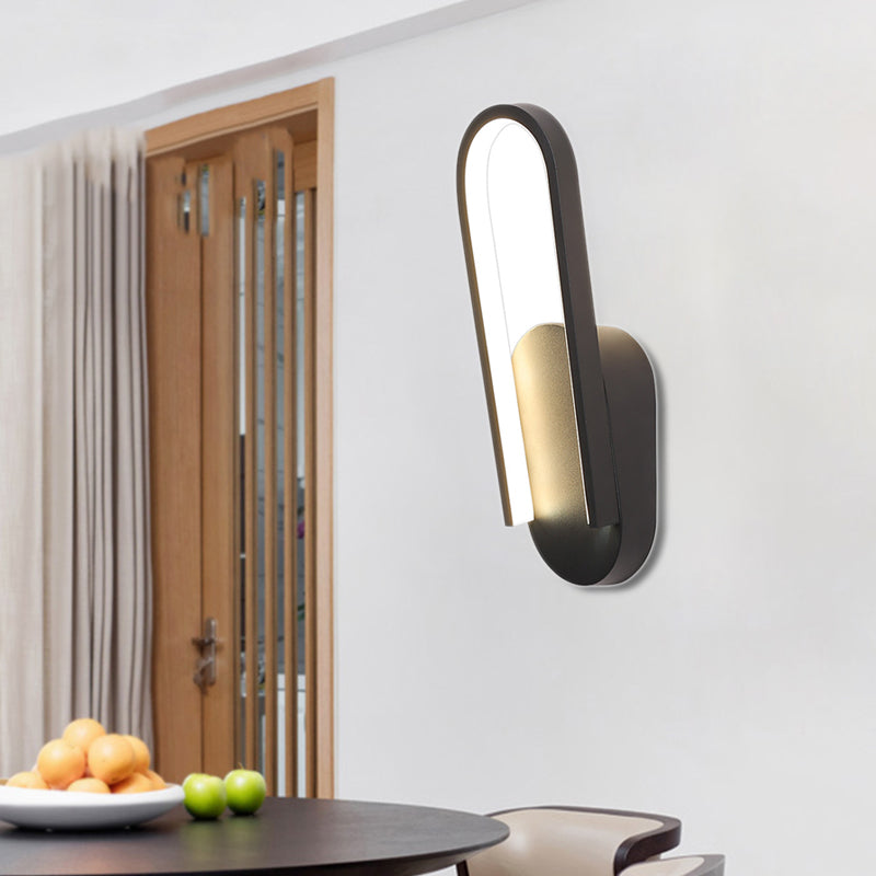 Sleek Semi-Oblong Led Sconce Light In Black/White With Acrylic Shade - Warm/White Illumination Black