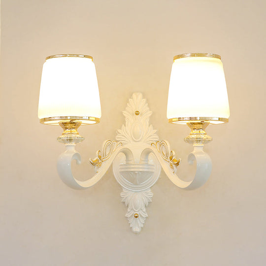 Opal Glass Wall Light Fixture With Curved Arm And Gold Shading For Corridors 2 / G