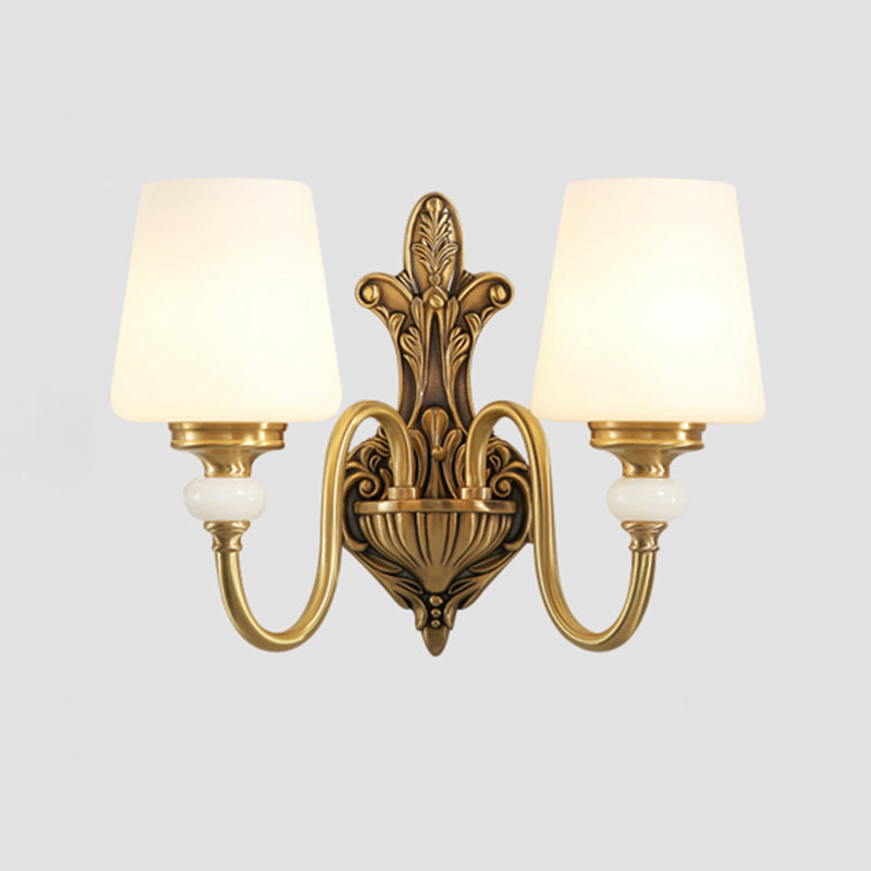 Minimalist Frosted Glass Wall Light Fixture - Gold Tapered Mounted Lamp For Corridor 2 / Brass D