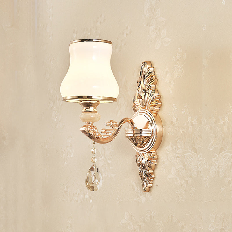Simplicity Cream Glass Flower Wall Light With Gold Finish And Crystal Draping 1 / D