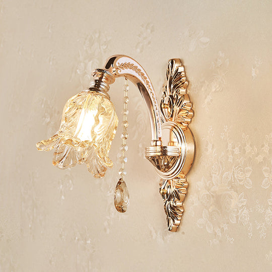 Simplicity Cream Glass Flower Wall Light With Gold Finish And Crystal Draping 1 / C