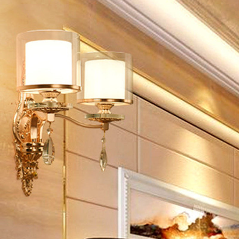 Minimalist Cylinder Wall Sconce With Crystal Accent And Gold Finish 2 /
